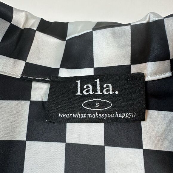 Dressed in LaLa Designer Shirt Black White Checked Button Front Size Small - Picture 3 of 7